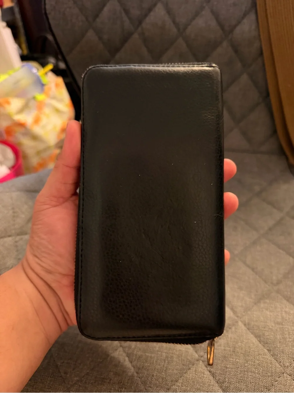 Marc by Marc Jacobs Black Pebbled Leather Zip Wallet with Gold Plaque